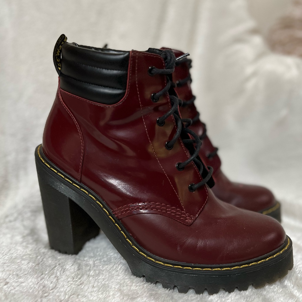 Dr. Doc Martens "Persephone" Burgundy Platform High Heels Boots
